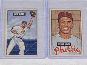 Lot of 2 Vintage Baseball Cards Featuring Pete Suder and Willie Jones 1951 Bowman Series