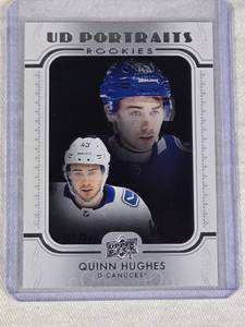 Quinn Hughes Rookie 2019-20 Upper Deck UD Portraits #P-45 - Vancouver Canucks Hockey Card