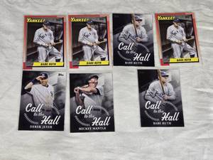 Lot of 7 Baseball Cards Featuring Babe Ruth, Derek Jeter, and Mickey Mantle - Topps Call to the Hall and Yankees Series Cards