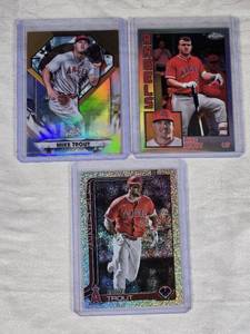 Lot of 3 Mike Trout Baseball Cards with Refractor and Foilboard Features