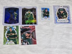 Lot of 6 Hockey Cards Featuring Joel Eriksson Ek and Kirill Kaprizov and Others with Die Cut, Numbered, Rookies and Foils