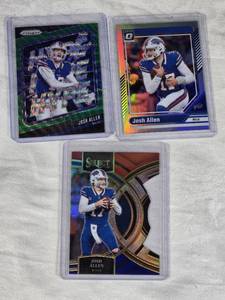 Lot of 3 Josh Allen Football Cards Including Prizm, Optic, and Select with Holo Features - Buffalo Bills Cards