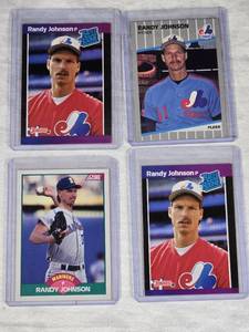 Lot of 4 Randy Johnson Rookie Cards including Donruss Rated Rookie and Fleer Cards