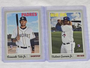 Lot of 2 - Fernando Tatis Jr. and Vladimir Guerrero Jr. Rookie Cards from Topps Heritage Series