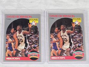 Lot of 2 David Robinson Rookie Cards with Rookie of the Year Highlight, 1990 NBA Hoops #270 - San Antonio Spurs Basketball Cards