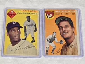 Lot of 2 Vintage 1954 Topps Baseball Cards Featuring Bob Scheffing and Joe Black