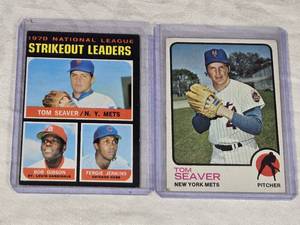 Lot of 2 Tom Seaver Baseball Cards Featuring 1970 National League Strikeout Leaders and 1973 #350 - Vintage Baseball Cards