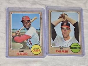 Lot of 2 Baseball Cards Featuring Curt Flood 180  and Jim Palmer 575 - 1968 Topps Vintage Baseball Cards