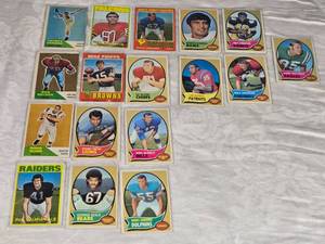Lot of 17 Vintage Football Cards Featuring Players Like Roman Gabriel and Marty Schottenheimer.