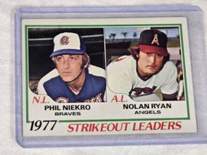 Nolan Ryan, Phil Niekro 1977 Topps Strikeout Leaders #206 - California Angels, Atlanta Braves Vintage Baseball Card