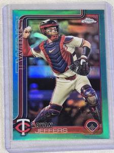 Ryan Jeffers 2025 Topps Chrome Aqua Refractor #65 and Numbered 199299 - Minnesota Twins Baseball Card
