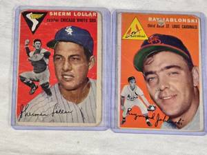 Lot of 2 Vintage 1954 Topps Baseball Cards Featuring Sherm Lollar and Ray Jablonski - Chicago White Sox and St. Louis Cardinals