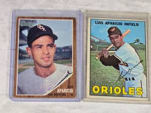 Lot of 2 Luis Aparicio Baseball Cards Including Topps Cards Featuring White Sox and Orioles Teams.