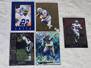 Lot of 5 Emmitt Smith Inserts Football Cards including Bowman Chrome, Collectors Edge, and Pinnacle with Holo and Gold Features