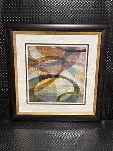 Large Abstract Geometric Artwork in Black Frame with Gold Trim