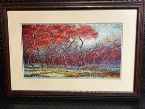 Framed Abstract Tree Blossom Painting - Modern Landscape Artwork