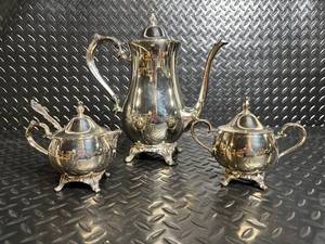 Silver-Plated Tea Service Set - Coffee Pot, Teapot, Sugar Bowl with Lid, Creamer & Sugar Tongs