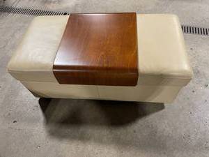 Beige Leatherette Modular Sofa with Walnut Wood Center Table