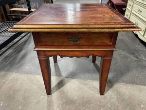 Antique Inlaid Wood Writing Desk with Floral Border and Brass Hardware