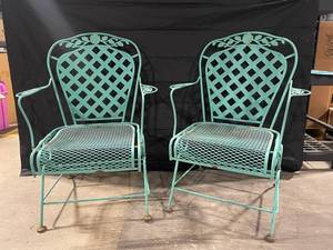 Vintage Metal Lattice Chairs with Floral Crest (Lot of 2)