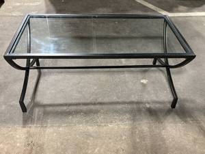 Rectangular Glass Top Coffee Table - Powder-Coated Metal Frame with Curved Legs