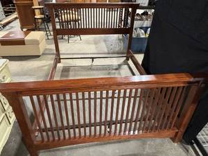 Solid Wood Bed Frame with Slatted Headboard and Footboard