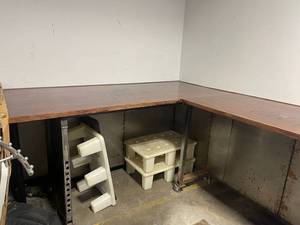 Workbench with Steel Frame and Wood Top - Assorted Stools & Shelving