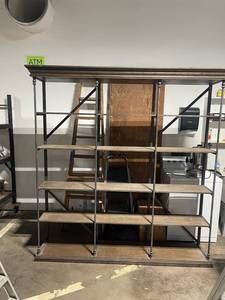 Industrial Steel and Wood Shelving Unit with Crown Molding Top