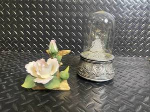 Crystal Angel Figurine Under Glass Dome on Ornate Metal Base