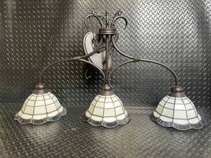 Tiffany-Style Three-Light Glass Pendant Chandelier with Bronze Finish