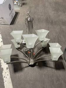 Six-Light Chandelier with Frosted Square Glass Shades