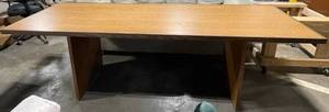 Oak Veneer Desk with Center Pedestal and End Panels