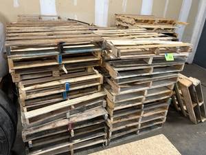Approximately 80 Assorted Wooden Pallets - Used Pallet Stack, Mixed Sizes