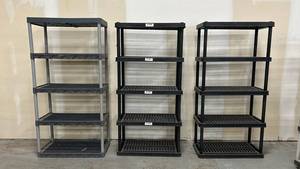 Plastic Shelving Racks (Lot of 3) - 4-Tier Grid Shelving Units