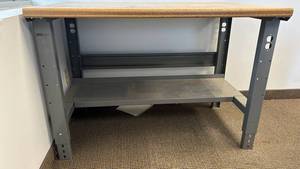 ULINE Steel-Frame Work Table with Wood Top and Lower Shelf - Industrial Workbench