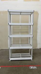 Four-Tier Plastic Shelving Unit with Grated Shelves Lot of 2