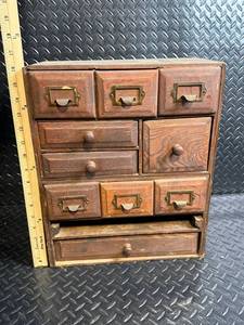 Antique Wooden Apothecary Cabinet with 3 Small Top Drawers and Large Drawers