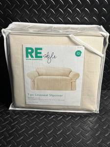 Room Essentials 1 pc Loveseat Slipcover Sailcloth Natural Fits 58-73 in