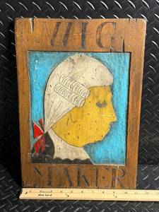 Wig Maker Sign - Vintage Carved Wooden Plaque with Wall Hanger