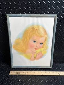 Framed Portrait American Beauty Series of a Young  Blonde Blue Eyed Girl by Frances Hook advertising for Northern Paper Mills