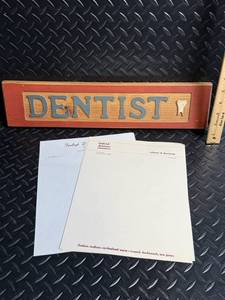 Vintage Dentist Sign on Wood with Tooth Emblem Vintage Ephemra Letterhead Fairleigh Dickinson University School of Dentistry