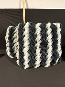 Two Plush Faux Fur Throw Pillows - Striped Two-Tone Pattern