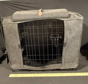 Dog Crate with Fabric Cover and Leather Strap - 24-Inch Wire Cage