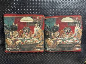 Pair of Vintage Woven Dogs Playing Poker inspired by Cassius Marcellus Dog-Themed Tapestry Throw Pillows