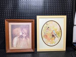Two Framed Art Prints - A Little Kiss by Margaret Keane and Birds & Wildflowers by Barbara Weldon