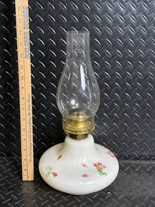 Empire No. 2 Kerosene Lamp with Floral Porcelain Base and Glass Chimney