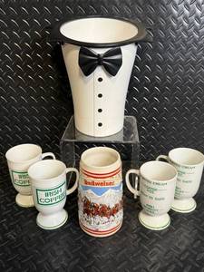 Budweiser 1985 Limited Edition Stein - A Series by CeramArte Brazil Tuxedo Champagne Holder, Irish Coffee Cups