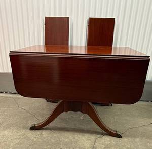 Duncan Phyfe Style Drop Leaf Dining Table with extra leaves and Brass Toe Caps