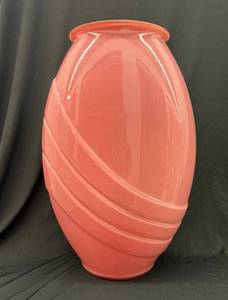 Vintage 80s Mauve Pink Large Glass Art Deco Vase