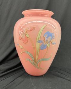 Vintage 80s Art Deco Iris Motif Glass Vase